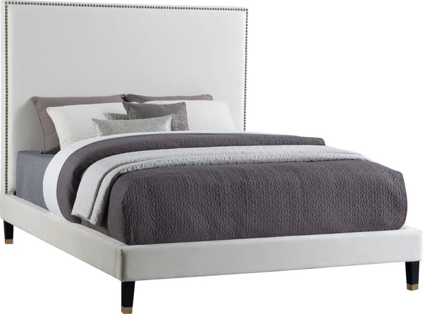 Harlie Velvet / Engineered Wood / Metal / Foam Contemporary Cream Velvet Queen Bed - 66.5" W x 86.5" D x 60" H