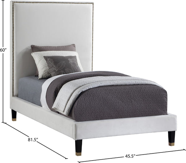 Harlie Velvet / Engineered Wood / Metal / Foam Contemporary Cream Velvet Twin Bed - 45.5" W x 81.5" D x 60" H