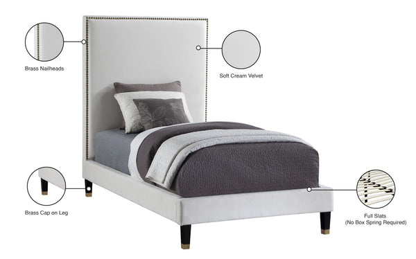 Harlie Velvet / Engineered Wood / Metal / Foam Contemporary Cream Velvet Twin Bed - 45.5" W x 81.5" D x 60" H