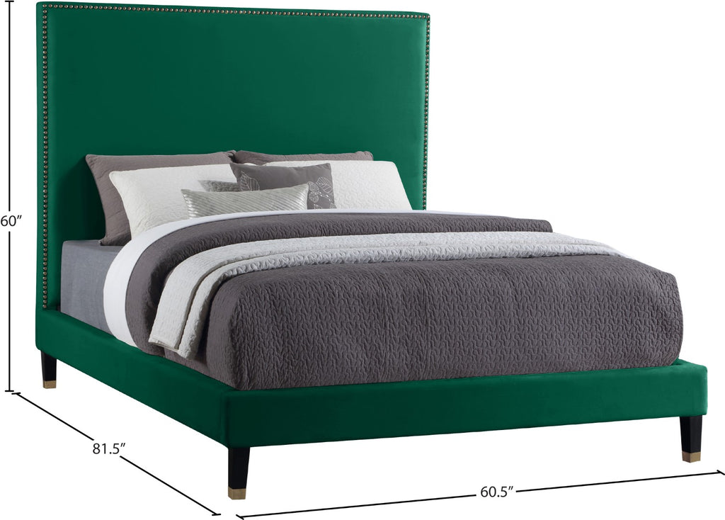 Harlie Velvet / Engineered Wood / Metal / Foam Contemporary Green Velvet Full Bed - 60.5" W x 81.5" D x 60" H