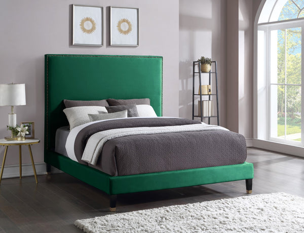 Harlie Velvet / Engineered Wood / Metal / Foam Contemporary Green Velvet King Bed - 82" W x 86.5" D x 60" H