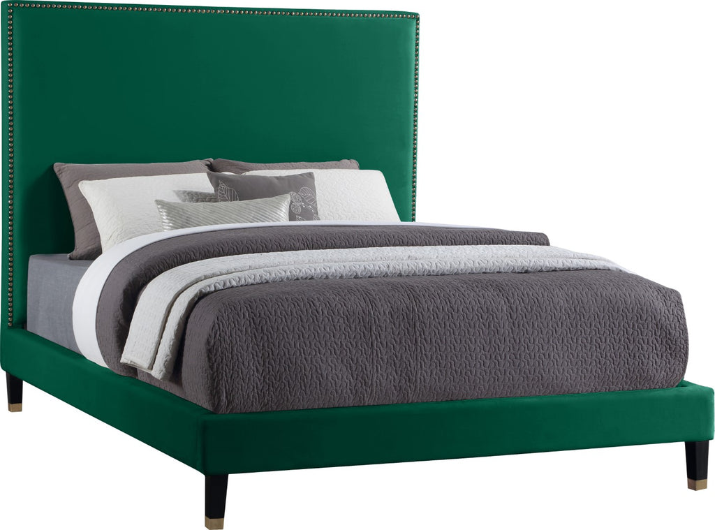 Harlie Velvet / Engineered Wood / Metal / Foam Contemporary Green Velvet Queen Bed - 66.5" W x 86.5" D x 60" H