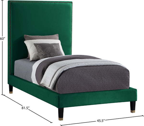 Harlie Velvet / Engineered Wood / Metal / Foam Contemporary Green Velvet Twin Bed - 45.5" W x 81.5" D x 60" H