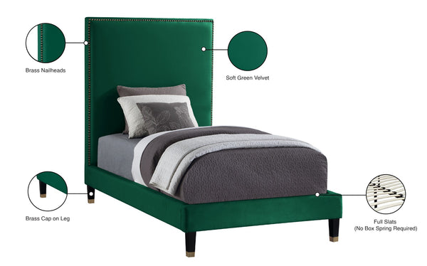 Harlie Velvet / Engineered Wood / Metal / Foam Contemporary Green Velvet Twin Bed - 45.5" W x 81.5" D x 60" H