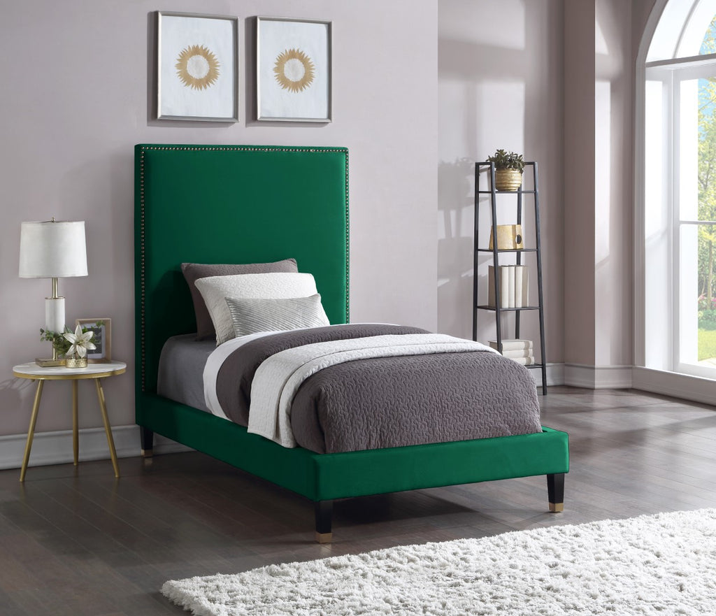 Harlie Velvet / Engineered Wood / Metal / Foam Contemporary Green Velvet Twin Bed - 45.5" W x 81.5" D x 60" H