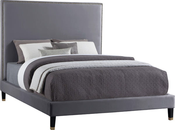 Harlie Velvet / Engineered Wood / Metal / Foam Contemporary Grey Velvet Full Bed - 60.5" W x 81.5" D x 60" H