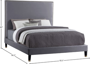 Harlie Velvet / Engineered Wood / Metal / Foam Contemporary Grey Velvet King Bed - 82" W x 86.5" D x 60" H
