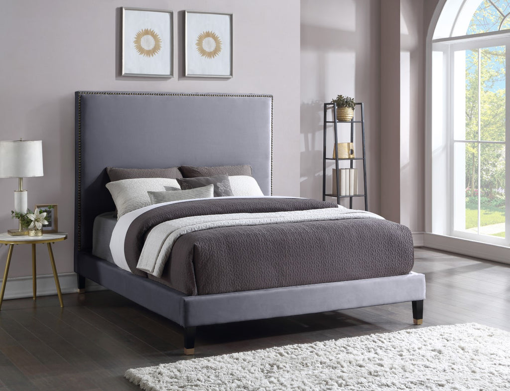 Harlie Velvet / Engineered Wood / Metal / Foam Contemporary Grey Velvet King Bed - 82" W x 86.5" D x 60" H