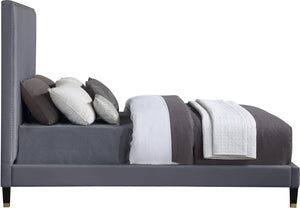 Harlie Velvet / Engineered Wood / Metal / Foam Contemporary Grey Velvet King Bed - 82" W x 86.5" D x 60" H