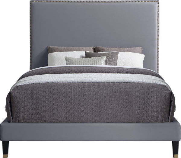 Harlie Velvet / Engineered Wood / Metal / Foam Contemporary Grey Velvet Queen Bed - 66.5" W x 86.5" D x 60" H