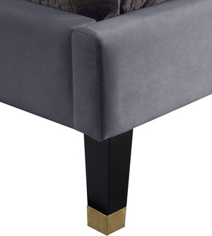 Harlie Velvet / Engineered Wood / Metal / Foam Contemporary Grey Velvet Queen Bed - 66.5" W x 86.5" D x 60" H