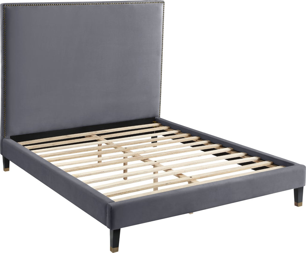 Harlie Velvet / Engineered Wood / Metal / Foam Contemporary Grey Velvet Queen Bed - 66.5" W x 86.5" D x 60" H