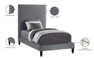 Harlie Velvet / Engineered Wood / Metal / Foam Contemporary Grey Velvet Twin Bed - 45.5" W x 81.5" D x 60" H