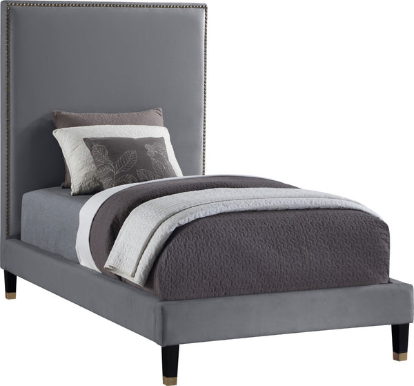 Harlie Velvet / Engineered Wood / Metal / Foam Contemporary Grey Velvet Twin Bed - 45.5" W x 81.5" D x 60" H