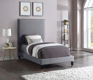 Harlie Velvet / Engineered Wood / Metal / Foam Contemporary Grey Velvet Twin Bed - 45.5" W x 81.5" D x 60" H