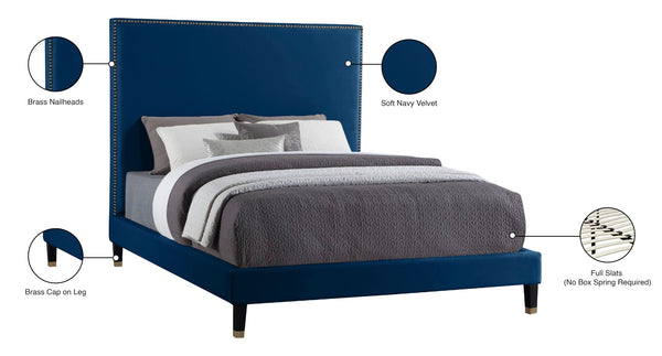Harlie Velvet / Engineered Wood / Metal / Foam Contemporary Navy Velvet Full Bed - 60.5" W x 81.5" D x 60" H