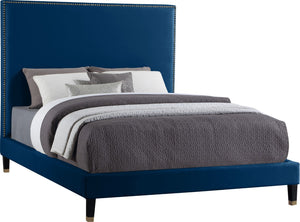Harlie Velvet / Engineered Wood / Metal / Foam Contemporary Navy Velvet Full Bed - 60.5" W x 81.5" D x 60" H