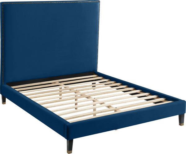 Harlie Velvet / Engineered Wood / Metal / Foam Contemporary Navy Velvet Full Bed - 60.5" W x 81.5" D x 60" H