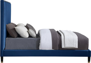 Harlie Velvet / Engineered Wood / Metal / Foam Contemporary Navy Velvet King Bed - 82" W x 86.5" D x 60" H