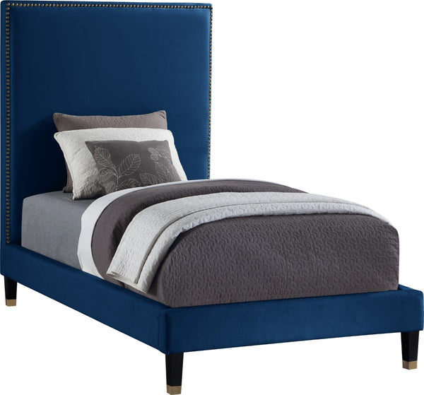 Harlie Velvet / Engineered Wood / Metal / Foam Contemporary Navy Velvet Twin Bed - 45.5" W x 81.5" D x 60" H