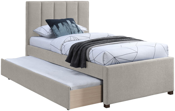 Harper Linen Textured Fabric / Engineered Wood / Foam Contemporary Beige Linen Textured Fabric Twin Trundle Bed - 82.5" W x 41" D x 46" H