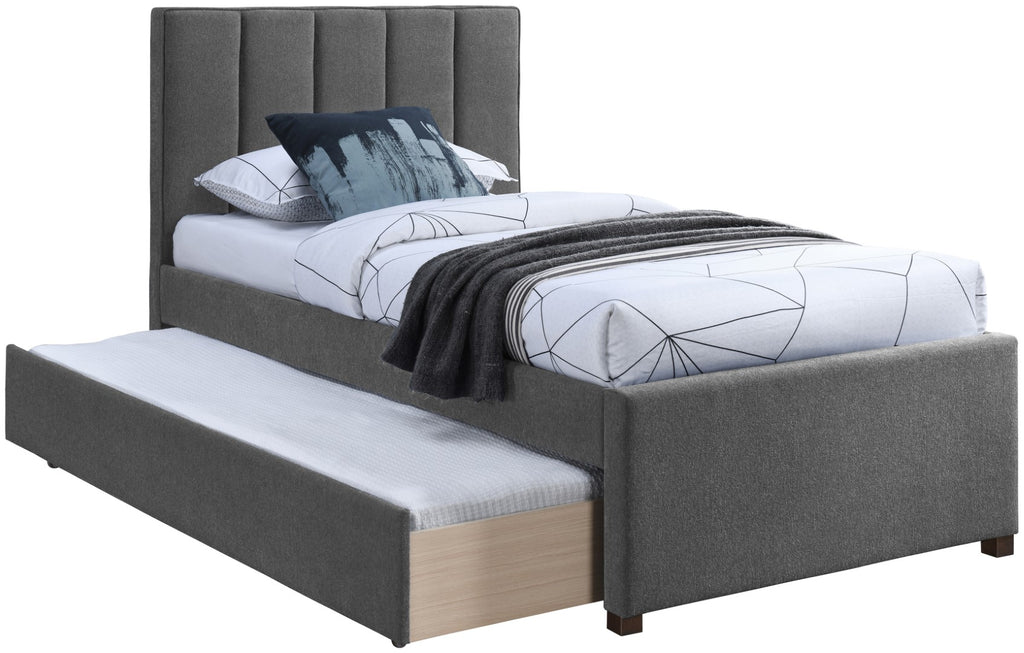 Harper Linen Textured Fabric / Engineered Wood / Foam Contemporary Grey Linen Textured Fabric Twin Trundle Bed - 82.5" W x 41" D x 46" H