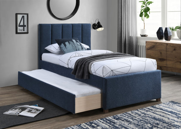 Harper Linen Textured Fabric / Engineered Wood / Foam Contemporary Navy Linen Textured Fabric Twin Trundle Bed - 82.5" W x 41" D x 46" H