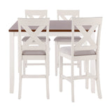 Harper 5-Piece Contemporary Counter Set in White and Brown Wood with Grey Fabric by LumiSource