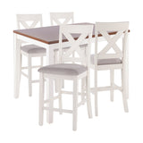 Harper 5-Piece Contemporary Counter Set in White and Brown Wood with Grey Fabric by LumiSource