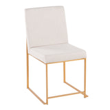 High Back Fuji Contemporary Dining Chair in Gold Steel and Beige Fabric by LumiSource - Set of 2