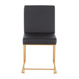 High Back Fuji Contemporary Dining Chair in Gold and Black Faux Leather by LumiSource - Set of 2
