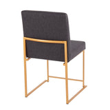 High Back Fuji Contemporary Dining Chair in Gold Steel and Charcoal Fabric by LumiSource - Set of 2
