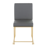 High Back Fuji Contemporary Dining Chair in Gold and Grey Faux Leather by LumiSource - Set of 2