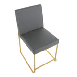 High Back Fuji Contemporary Dining Chair in Gold and Grey Faux Leather by LumiSource - Set of 2