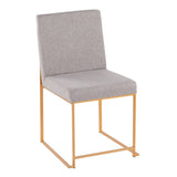 High Back Fuji Contemporary Dining Chair in Gold and Light Grey Fabric by LumiSource - Set of 2