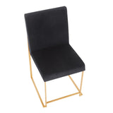 High Back Fuji Contemporary Dining Chair in Gold and Black Velvet by LumiSource - Set of 2