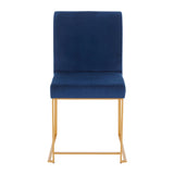 High Back Fuji Contemporary Dining Chair in Gold and Blue Velvet by LumiSource - Set of 2