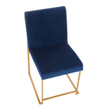 High Back Fuji Contemporary Dining Chair in Gold and Blue Velvet by LumiSource - Set of 2