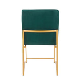 High Back Fuji Contemporary Dining Chair in Gold and Green Velvet by LumiSource - Set of 2