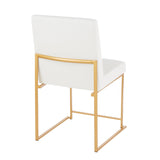 High Back Fuji Contemporary Dining Chair in Gold and White Faux Leather by LumiSource - Set of 2
