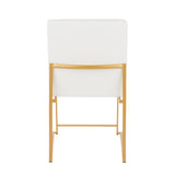 High Back Fuji Contemporary Dining Chair in Gold and White Faux Leather by LumiSource - Set of 2