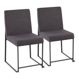High Back Fuji Contemporary Dining Chair in Black Steel and Charcoal Fabric by LumiSource - Set of 2