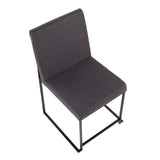 High Back Fuji Contemporary Dining Chair in Black Steel and Charcoal Fabric by LumiSource - Set of 2