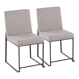 High Back Fuji Contemporary Dining Chair in Black Steel and Light Grey Fabric by LumiSource - Set of 2