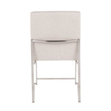 High Back Fuji Contemporary Dining Chair in Brushed Stainless Steel and Beige Fabric by LumiSource - Set of 2