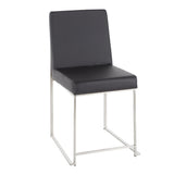 High Back Fuji Contemporary Dining Chair in Stainless Steel and Black Faux Leather by LumiSource - Set of 2