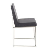 High Back Fuji Contemporary Dining Chair in Stainless Steel and Black Faux Leather by LumiSource - Set of 2