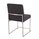High Back Fuji Contemporary Dining Chair in Brushed Stainless Steel and Charcoal Fabric by LumiSource - Set of 2