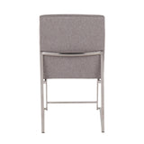 High Back Fuji Contemporary Dining Chair in Brushed Stainless Steel and Light Grey Fabric by LumiSource - Set of 2