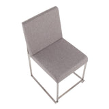 High Back Fuji Contemporary Dining Chair in Brushed Stainless Steel and Light Grey Fabric by LumiSource - Set of 2